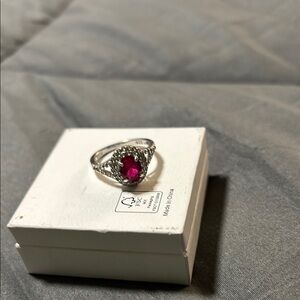 Elegant Silver Ring with Red Gemstone